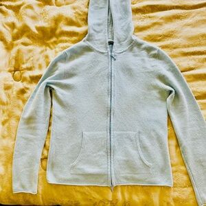 Light Blue luxury 2-ply cashmere double zip hoodie with pockets